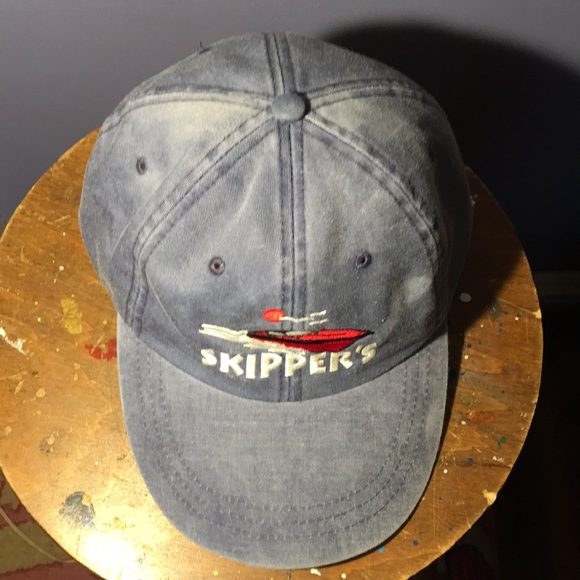 Skipper’s hat full 6 panel adjustable leather back strap boating cap faded blue - Picture 5 of 13